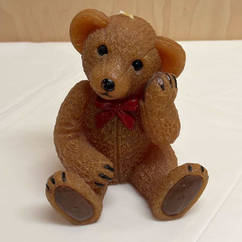 Vintage Robert Alan Candle Co. - Bear with Red Bow Tie Candle Teddy Bear